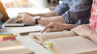 Students study for a class.