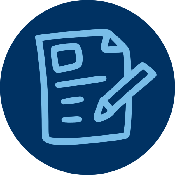 note pad with pen icon for admissions committee